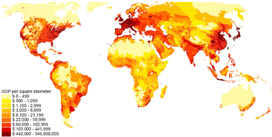 Mapa de distribución mundial del PIB por paises